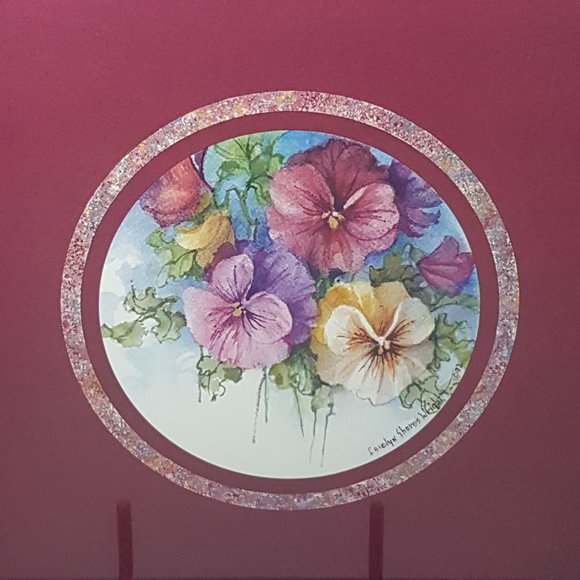 Vintage 1990s Carolyn Shores Wright Framed Print Floral Flowers Pansy Pansies - Picture 2 of 5